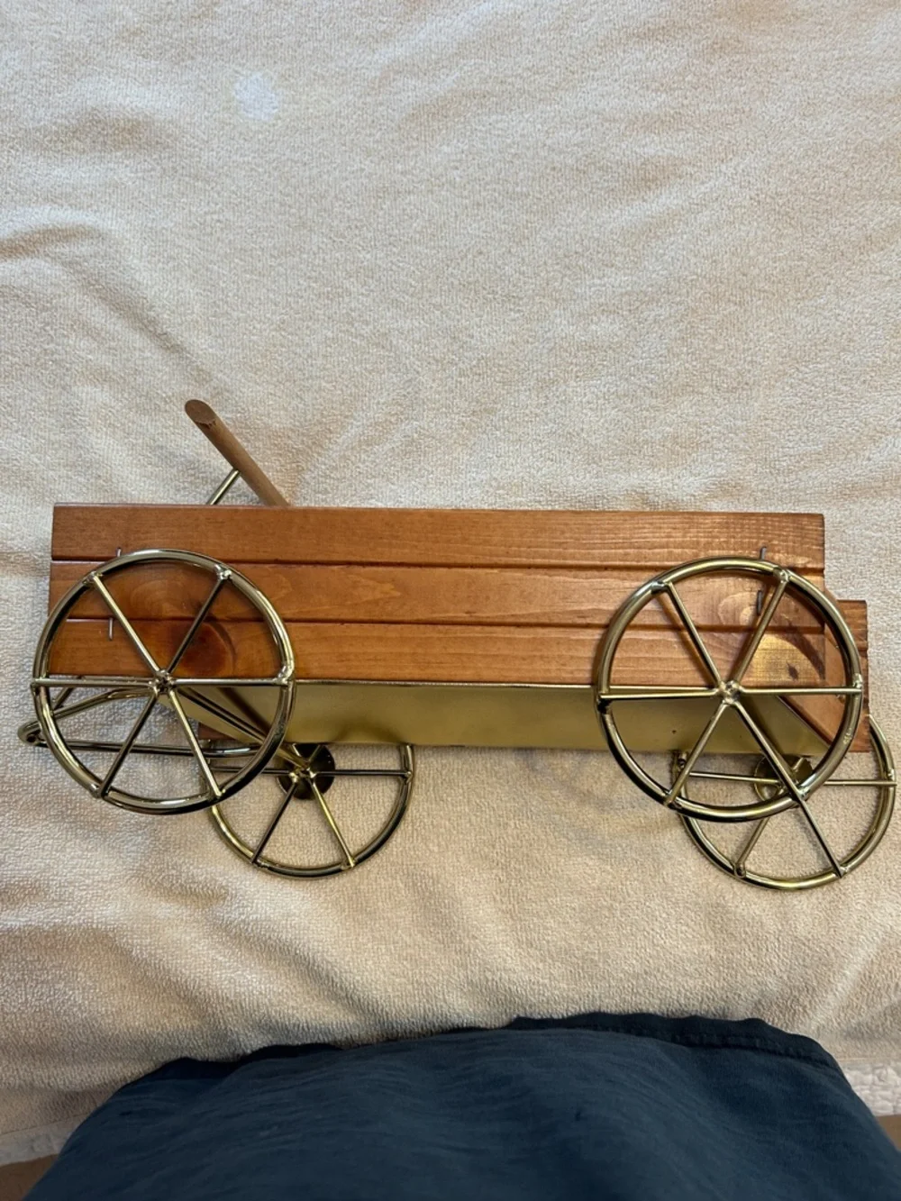 Home Interiors Wooden Wagon Wall Shelf with Brass-Tone Wheels